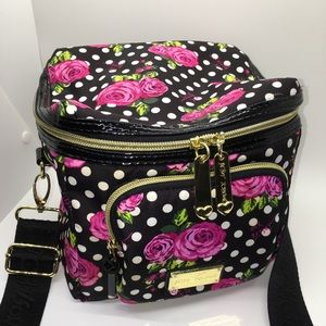 Betsey Johnson Black and Pink Floral Mini Bag
